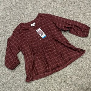Wrangler Burgundy Plaid Button Blouse NWT Large